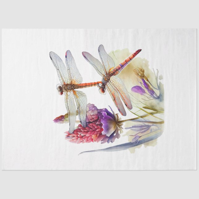 Papier Mousseline Une série d'aquarelles de libellules Design 4 (Recto)