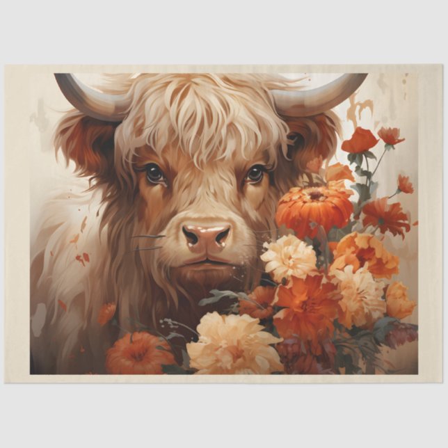 Papier Mousseline Une série de vaches florales Highland Design 1 (Recto)