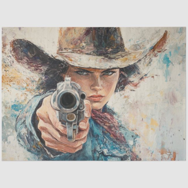 Papier Mousseline Une Sherriff Pistol, femme de Decoupage, a pointé  (Recto)