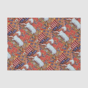 PAPIER MOUSSELINE UNICORN, FLEURS D'IMAGINAIRE MÉDIÉVAL, ÉPAULES FLO