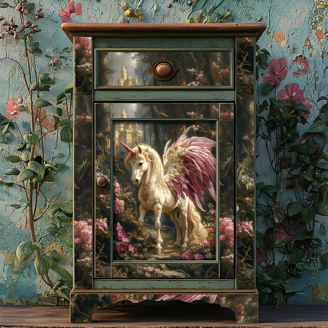 Papier Mousseline Unicorne à ailes roses Woodland Découpage magique (Créateur téléchargé)