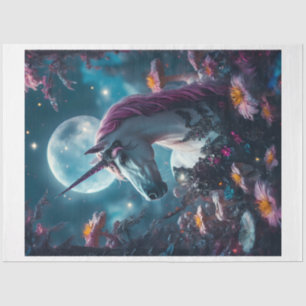 Papier Mousseline Unicorne à fleurs roses