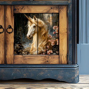 Papier Mousseline Unicorne blanche avec orchidées roses Imaginaire d