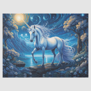 Papier Mousseline Unicorne blanche en Pleine lune bleue