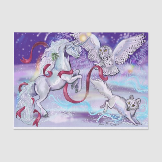 Papier Mousseline Unicorne d'hiver mystique (Recto)