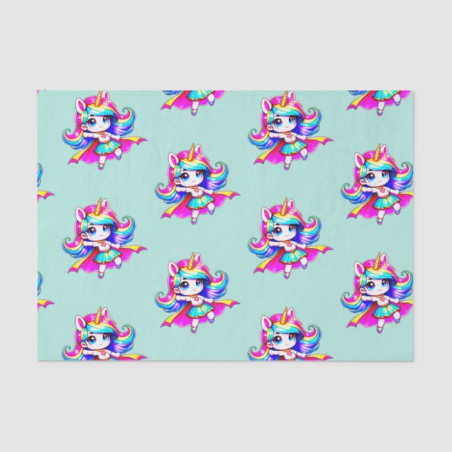 Papier Mousseline Unicorne mignonne super fille rose vert (Recto)