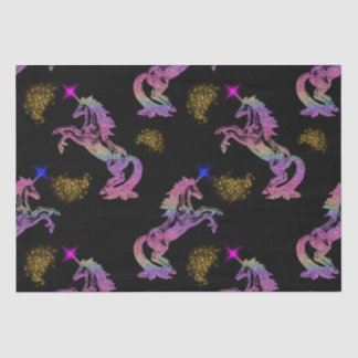 Papier Mousseline Unicornes arc-en-ciel à la mode magique sur noir