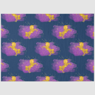 Papier Mousseline Unicornes de Parties scintillant d'or sur bleu