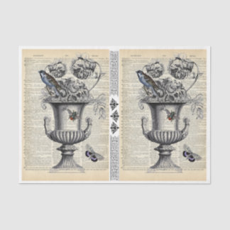 Papier Mousseline Urne florale avec oiseaux et abeilles