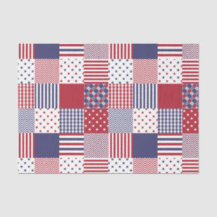 Papier Mousseline USA Americana Patchwork Rouge Blanc & Bleu