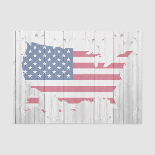 Papier Mousseline USA Flag Map Wood Decoupage Tissus Paper (Recto)