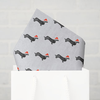 Papier Mousseline Vacances de Noël de Santa dachsund aquarelle noir