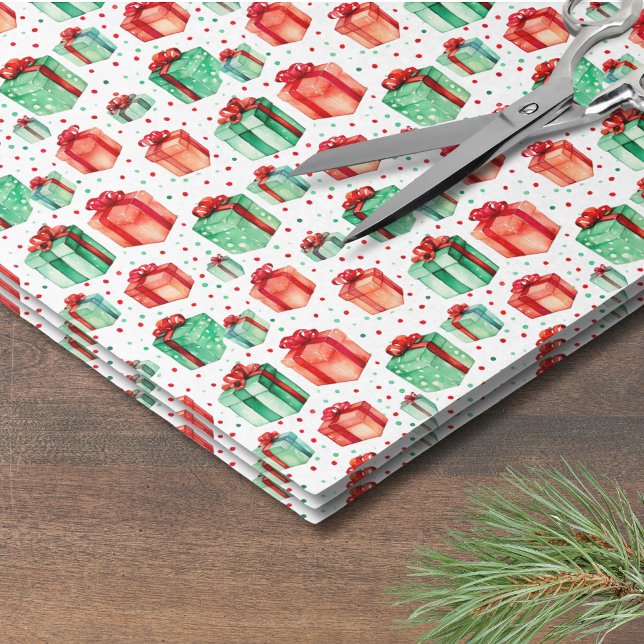 Papier Mousseline Vacances d'hiver Noël (Watercolor Holiday Present Pattern Christmas Tissue Paper )
