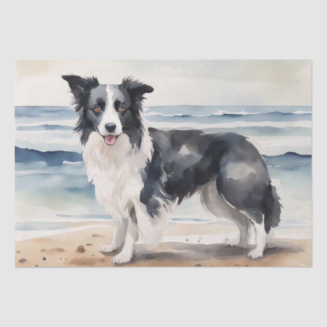 Papier Mousseline Vacances plage : Découpage Collie frontière (Recto)