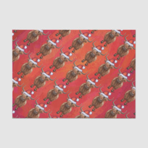 Papier Mousseline Vache belle Highland à Santa Hat Motif en rouge
