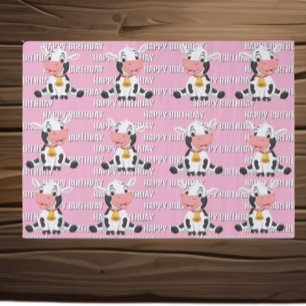 Papier Mousseline Vache d'anniversaire rose
