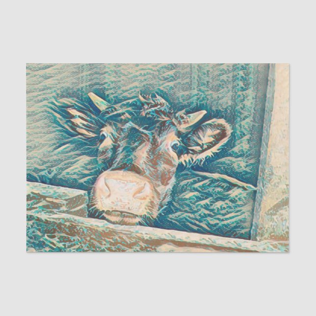 Papier Mousseline Vache de campagne dans la grange Rustique Turquois (Recto)