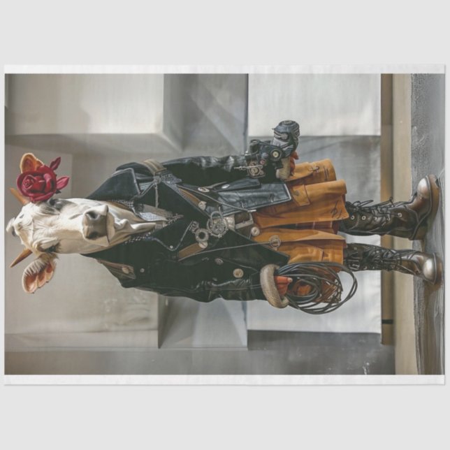 Papier Mousseline Vache de ferme dame habillée travail à la dénoupag (Recto)