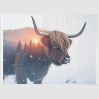 Papier Mousseline vache des Highlands en double exposition