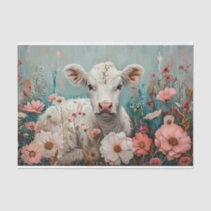 Papier Mousseline Vache des Highlands mignonne avec Cosmos pour déco