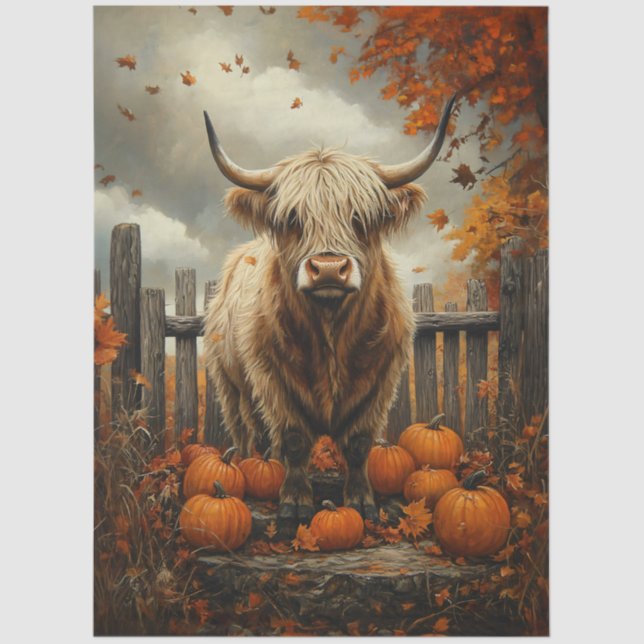 Papier Mousseline Vache Highland en Citrouille Patch Decoupage (Recto)
