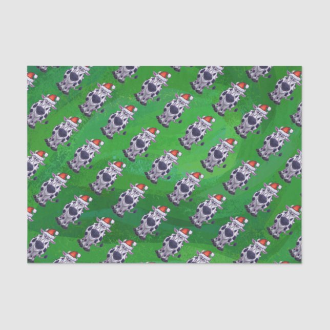 Papier Mousseline Vache Noël sur vert (Recto)