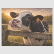 Vache noire et blanche avec la langue sur le nez