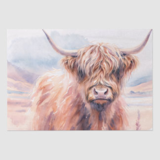 Papier Mousseline Vache rustique des Highlands – Paysage à l'aquarel