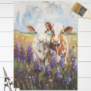 Papier Mousseline Vaches Calves Lupine Fleurs Peinture Découpage