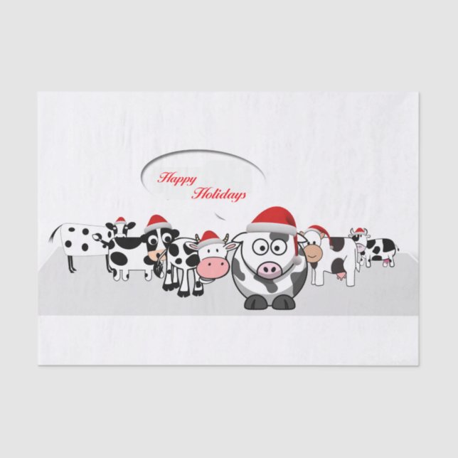 Papier Mousseline Vaches mignonnes de Noël Joyeuses fêtes (Recto)