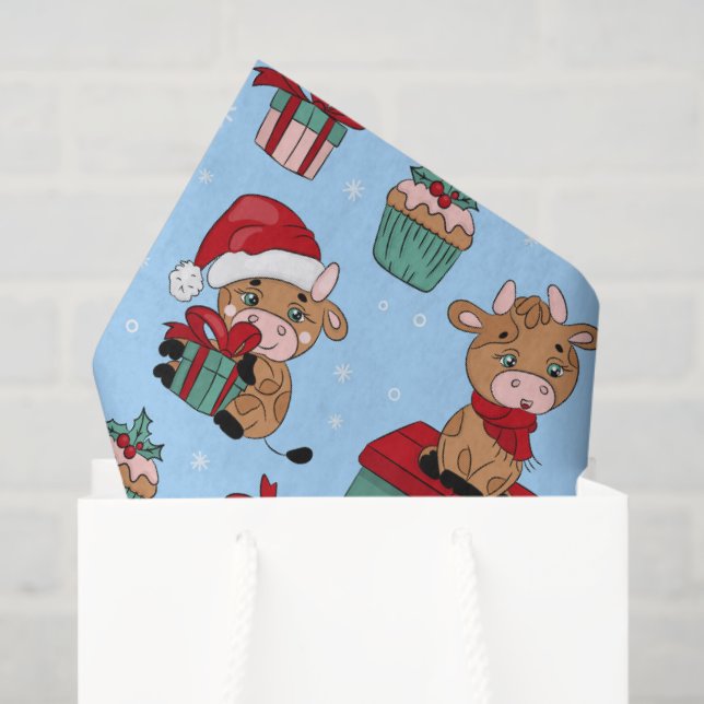 Papier Mousseline Vaches mures Noël Vacances hiver Motif moderne (Sac cadeau)