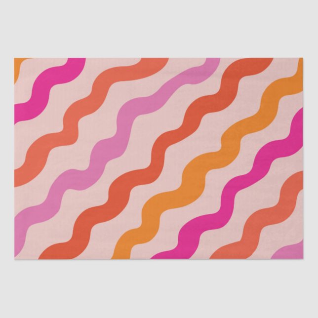 Papier Mousseline Vagues Abstraites rayées rétro rose rouge orange (Recto)