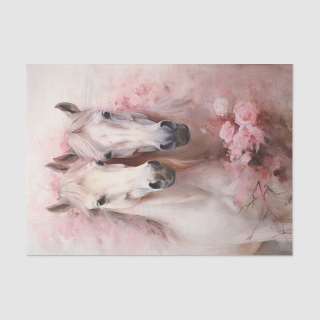 Papier Mousseline Valentine Fleurs roses Deux Chevaux blancs (Recto)