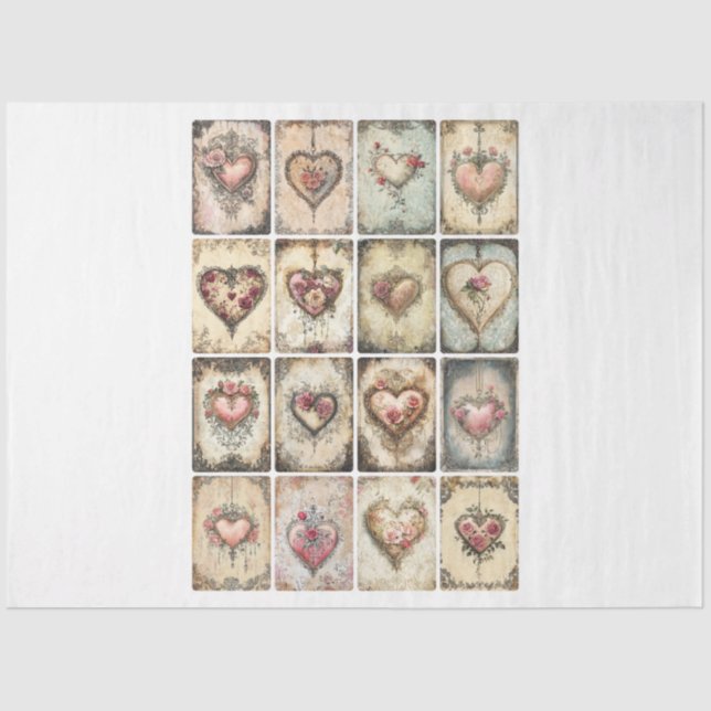 Papier Mousseline Valentines Bijoux Créateur Coeurs (Recto)