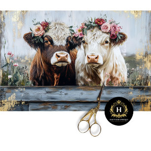 Papier Mousseline Valentines Day Highland Cow Rustic Decoupage