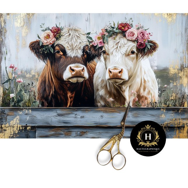 Papier Mousseline Valentines Day Highland Cow Rustic Decoupage (Créateur téléchargé)