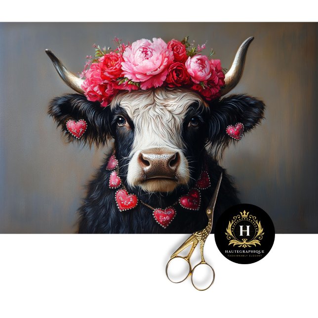 Papier Mousseline Valentines Day Highland Cow Rustic Decoupage (Créateur téléchargé)