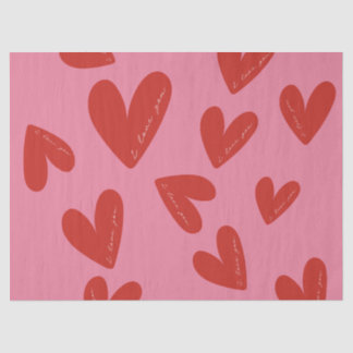 Papier Mousseline Valentine's Day Modern Red & Pink Hearts Script