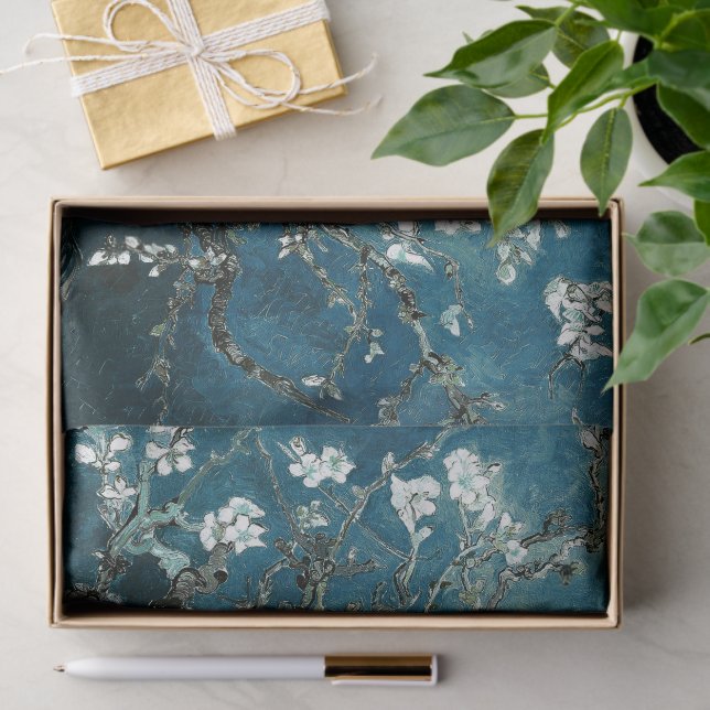Papier Mousseline Van Gogh Almond Blossoms Dark Turquoise (Cadeau)