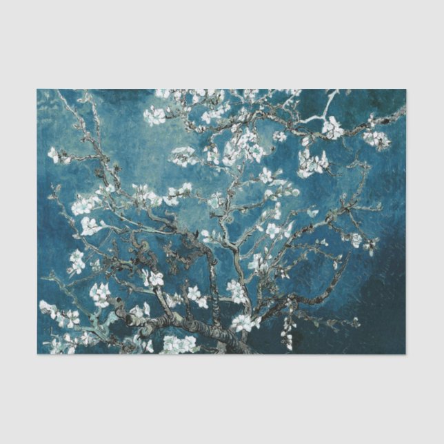 Papier Mousseline Van Gogh Almond Blossoms : Turquoise foncé (Recto)
