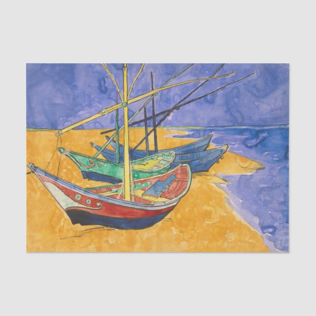 Papier Mousseline Van Gogh Bateaux Plage impressionniste (Recto)