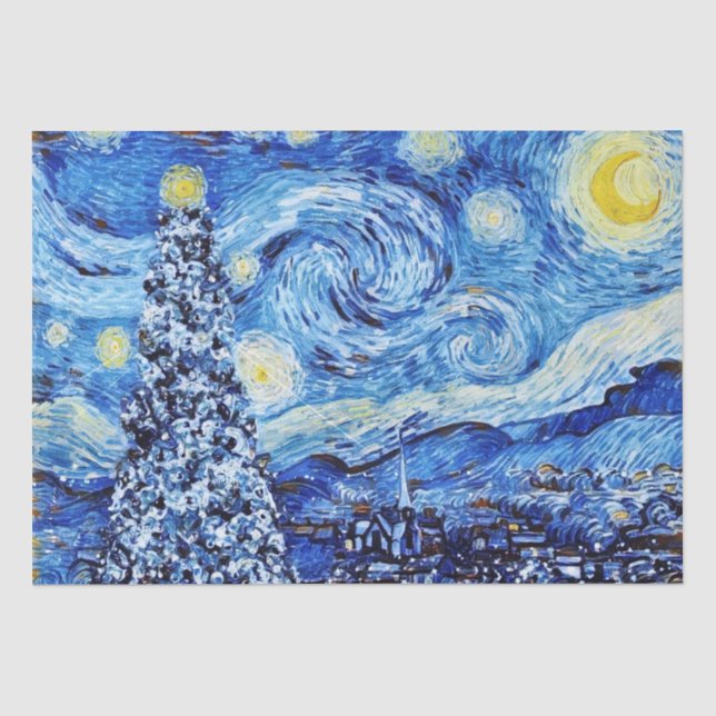 Papier Mousseline Van Gogh - Nuit étoilée - Nuit de Noël blanche (Recto)