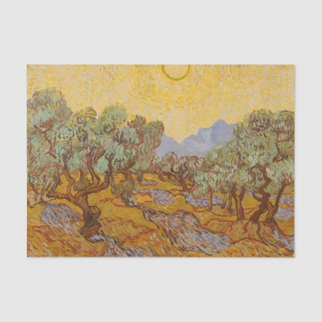 Papier Mousseline Van Gogh Olive Trees Soleil Jaune Ciel (Recto)