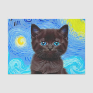 Papier Mousseline Van Gogh Starry Night Black Cat