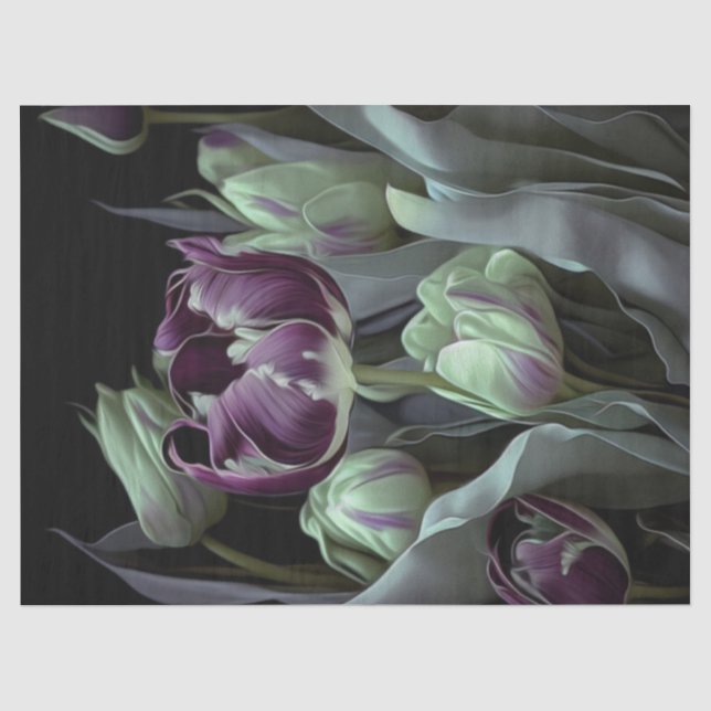 Papier Mousseline Van Gogh Tulips, Jardin fantaisiste violet profond (Recto)