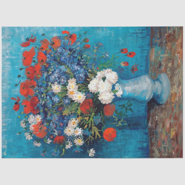 Papier Mousseline Vase avec Cornflowers et Poppies, Van Gogh (Recto)