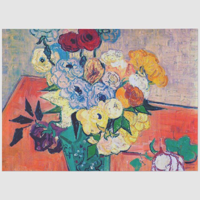 Papier Mousseline Vase avec Roses et Anémones, Van Gogh (Recto)
