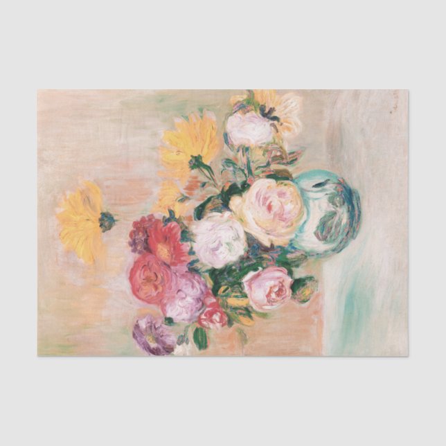 Papier Mousseline Vase De Roses Et Dahlias par Auguste Renoir (Recto)