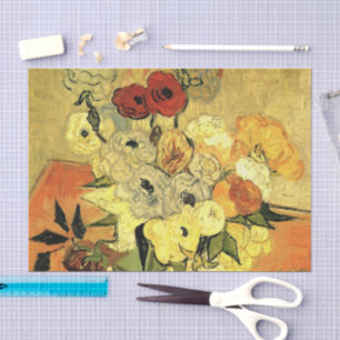 Papier Mousseline Vase japonais, Roses, Anémones par Vincent van Gog