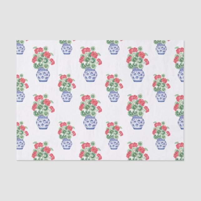 Papier Mousseline Vases de Chinoiserie des Geraniums rouges (Recto)